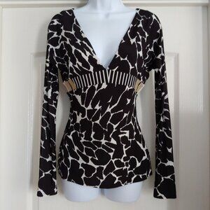 Just Cavalli Deep V-Neck Mob Wife Chic Animal Print Designer Top 42/M